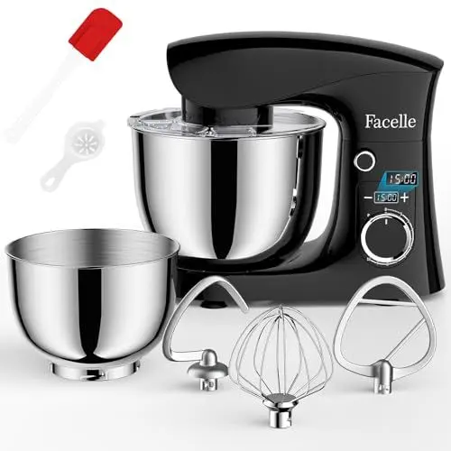 Produktbild: Küchenmaschine Knetmaschine 1500W | Facelle 5,5L &4,5L Teigmaschine Rührmaschine | Geräuscharm| 10+P Teigknetmaschine mit Rührhaken, Knethaken, Schneebesen und Spritzschutz
