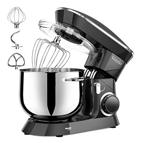 Produktbild: Küchenmaschine Knetmaschine Vezzio 1500W Reduzierte Geräusche Knetmaschine mit Rührbesen 10 Geschwindigkeit 8.5L Edelstahlschüssel Backen mit Knethaken, Schneebesen, Flachrührer (Schwarz)