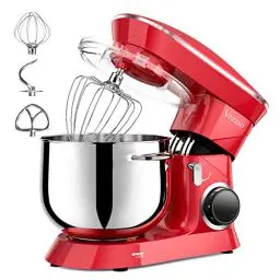 Produktbild: Küchenmaschine Knetmaschine Vezzio 1500W Reduzierte Geräusche Knetmaschine mit Rührbesen 10 Geschwindigkeit 8.5L Edelstahlschüssel Backen mit Knethaken, Schneebesen, Flachrührer (Rot)