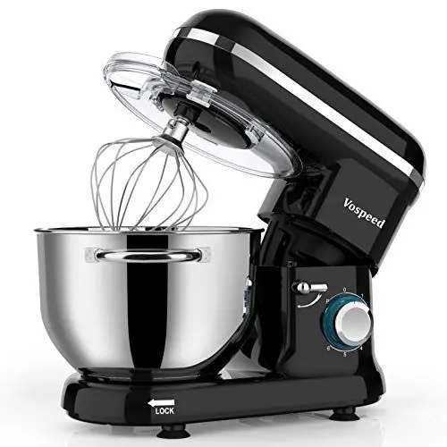 Produktbild: Küchenmaschine Knetmaschine zum Backen, Vospeed 1500W 6 Geschwindigkeit Elektrischer Küchenmixer mit 6QT Schüssel, Rührbesen, Haken, Schneebesen, Eiertrenner (Schwarz)