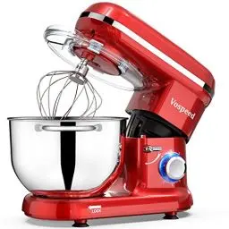Produktbild: Küchenmaschine Knetmaschine zum Backen, Vospeed 1500W 6 Geschwindigkeit Elektrischer Küchenmixer mit 6QT Schüssel, Rührbesen, Haken, Schneebesen, Eiertrenner (Rot)
