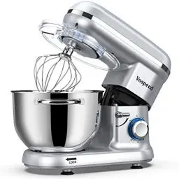 Produktbild: Küchenmaschine Knetmaschine zum Backen, Vospeed 1500W 6 Geschwindigkeit Elektrischer Küchenmixer mit 6QT Schüssel, Rührbesen, Haken, Schneebesen, Eiertrenner (Silber)