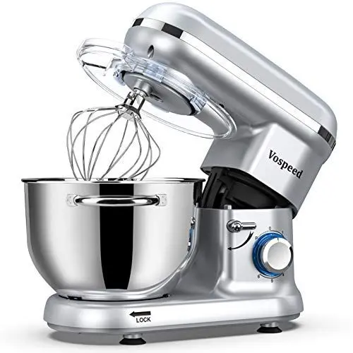Produktbild: Küchenmaschine Knetmaschine zum Backen, Vospeed 1500W 6 Geschwindigkeit Elektrischer Küchenmixer mit 6.2QT Schüssel, Rührbesen, Haken, Schneebesen, Eiertrenner (Silber)