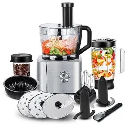 Produktbild: Küchenmaschine Multifunktional SNDOAS, 1100W Food Processor Kompakt küchenmaschine 11 in 1 include Küchenmaschine Zerkleinerer, 3,2L Rührschüssel & 1,5L mixerbecher, mahlwerk, schneebesen, Silber