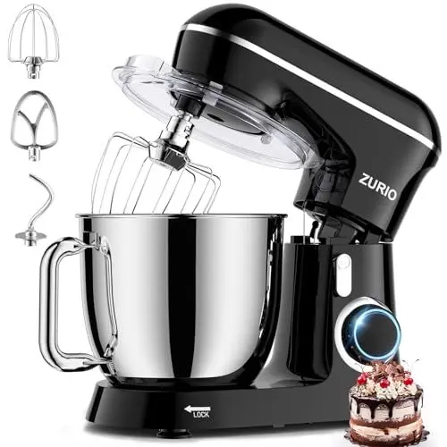 Produktbild: Küchenmaschine Rührmaschine 1300W Zurio 5.5L Knetmaschine Rührmaschine 10-Gang-Roboter-Knetmaschine mit Leiser Gärfunktion, mit Zubehör Knethaken, Schneebesen, Schwarzer Kneter