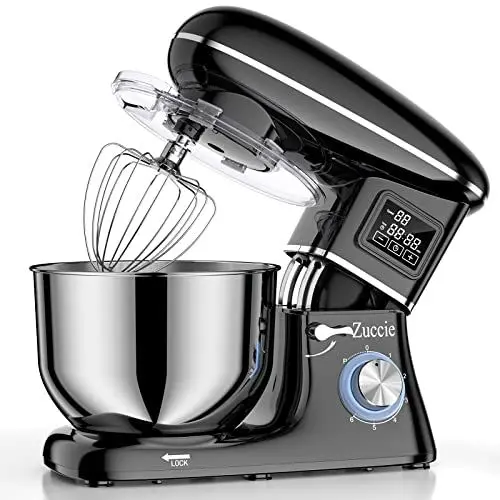 Produktbild: Küchenmaschine, Zuccie 6.2L Touchscreen Knetmaschine 1500W Teigmaschine mit LCD-Anzeige Timing-Funktion inkl. 5-Teiliges Zubehörset und Spritzschutz, 6+P Gangschaltung Ruhrmaschinen - Schwarz