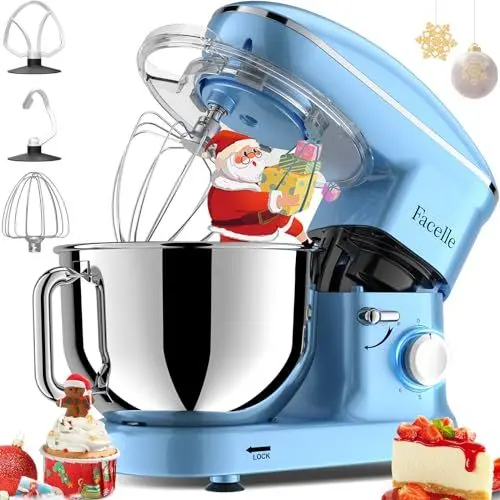 Produktbild: Küchenmaschine,Facelle Knetmaschine 1500W, Teigmaschine Rührmaschine mit 6,2L Edelstahl Schüssel 6 Geschwindigkeiten Geräuscharme Teigknetmaschine inkl Rührbesen, Knethaken, Schläger und Spritzschutz