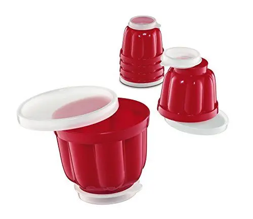 Produktbild: Küchenprofi Puddingförmchen , 6-er Set , Spülmaschinenfester Kunststoff , Rote Puddingformen zum Stürzen mit Deckel , Geeignet für Pudding, Götterspeise und Panacotta