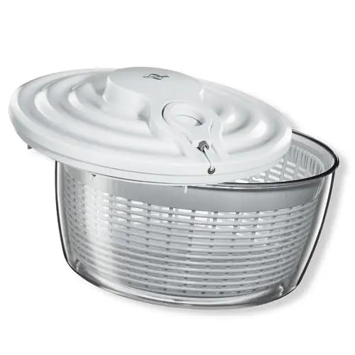 Produktbild: Küchenprofi Salatschleuder MAXI, Kunststoff, weiß, 5L, mit Seilzug, rausnehmbares Sieb, hochwertige Salatschleuder mit Deckel für Salat, Kräuter und Beeren