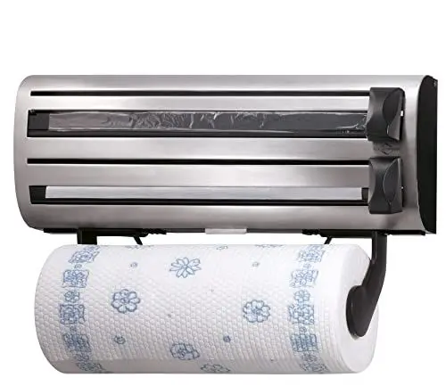 Produktbild: Küchenprofi Wandrollenhalter TRIO, 38 x 16 x 9 cm, für 3 Rollen bis max. 35cm, Küchenpapier, Alufolie und Frischhaltfolie, verstellbarer Küchenrollenhalter, scharfe Klingen, 3fach Schneidabroller