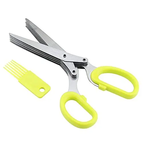 Produktbild: Küchenschere, Kräuterschere, 5-Klingen-Küchensalatschere, Edelstahl, 5 Lagen, Küchenschere, Frühlingszwiebel, Sushi, Zerkleinert(Gelb)