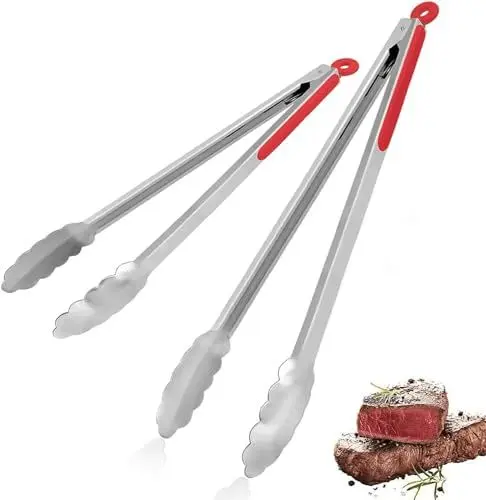 Produktbild: Küchenzange Grillzange Set Aus Edelstahl, 2 Stück-34,5 Cm Und 44,7 Cm, Rutschfester Griff Zum Kochen Und Grillen, Kleine Küchenzange, Große Grillzange