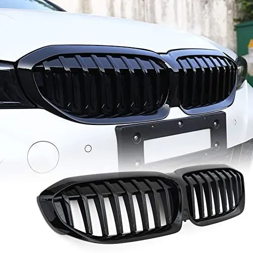 Produktbild: Kühlergrill für BMW 3er G20 Limousine 2019UP 320i 330i 330e M340i 318d 320d 330d Golss Schwarz ABS Auto Stoßstange Nierengrillabdeckung Bodykit (mit Kameraloch)