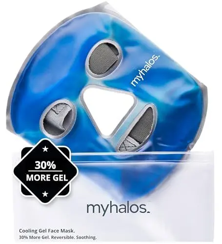 Produktbild: MyHalos® Kühlmaske Gesicht - Eiskalte Kühlmaske & Heiße Kompresse - Super gegen Stress, Schmerzen, Schwellungen und als Migränemaske – Gel Gesichtsmaske – Kühlpads Gesicht
