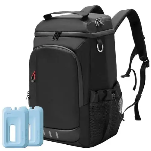 Produktbild: Kühlrucksack mit 2 Kühlakkus，16/24 Dosen Fassung Faltbar Kühlbox Kühltasche für Essen & Getränke Picknicktasche 20L Kühlzeit für Strand/Picknick/Camping/BBQ, Schwarz