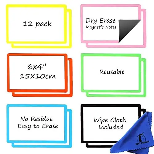 Produktbild: Kühlschrank Scrum Magnete Beschreibbar - 12 Stück - 15x10cm Whiteboard Magnetische Etiketten Magnetstreifen - Kleine Magnetsschilder zum Beschriften für Zuhause, Büro, Kanban und Schule