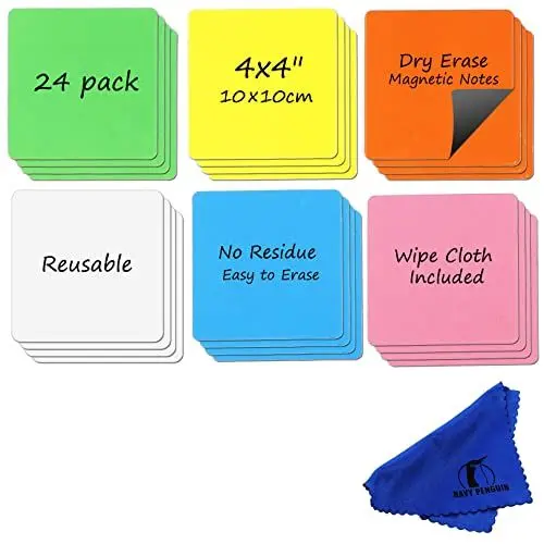 Produktbild: Kühlschrank Scrum Magnete Beschreibbar - 24 Stück - 10x10cm Whiteboard Magnetische Etiketten Magnetstreifen - Kleine Magnetsschilder zum Beschriften für Zuhause, Büro, Kanban und Schule