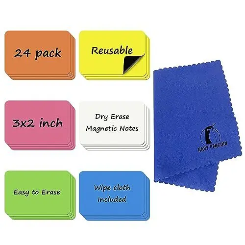 Produktbild: Kühlschrank Scrum Magnete Beschreibbar - 24 Stück - 7.5x5cm Whiteboard Magnetische Etiketten Magnetstreifen - Kleine Magnetsschilder zum Beschriften für Zuhause, Büro, Kanban und Schule