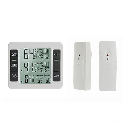 Produktbild: Kühlschrank-Thermometer, kabelloses digitales Gefrieralarm-Thermometer für den Innen- und Außenbereich, Heimmonitor, Temperaturänderung mit Sensor – 2X-Sensor