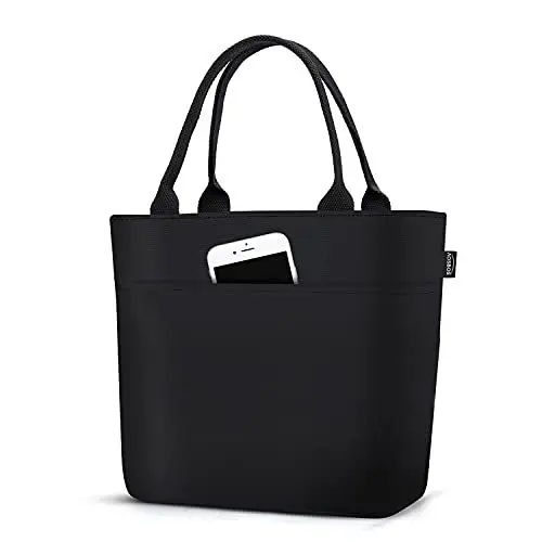 Produktbild: Kühltasche Klein Leicht Lunch Tasche Isoliertasche zur Arbeit Schule Faltbar Wasserdicht Reißverschluss (E-Schwarz)