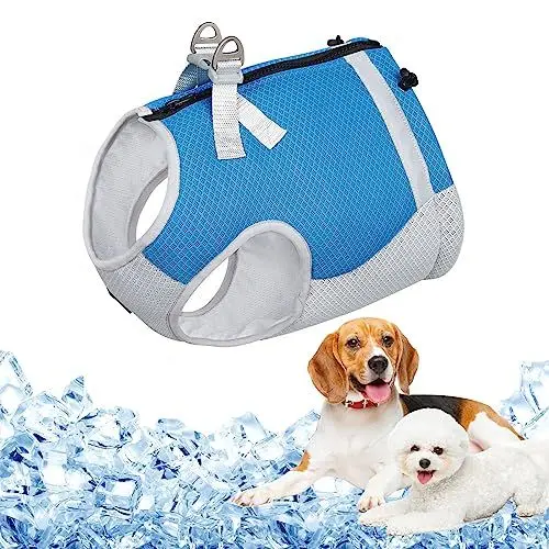 Produktbild: Kühlweste Hunde Atmungsaktives Mesh Hundejacke Hundekühlweste Verstellbare Kühljacke Sommer Cool Hundemantel mit Reflektierenden Streifen,Blau,M