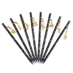 Produktbild: Künstler Bleistift Musik Note vorgespitzt Bleistifte Kohle Bleistift mit Diamant Top & schöne Musikinstrumente vergoldet Anhänger (8 Pcs)