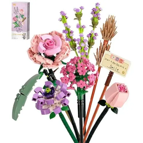 Produktbild: Künstliche Blumen Bauset Blumen Pflanzen Blumenstrauß Gefälschte Blumen für Dekorationen, Dekoration Blume Roses Erwachsene für Zuhause Geschenk, DIY Geschenke Ziegelblumen, NICHT kompatibel mit L