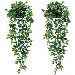 Produktbild: Künstliche Hängepflanzen mit Töpfen, 2 Stück Künstliche Pflanzen mit Töpfen, Kunstpflanze Hängend, Topfpflanze Künstlich, Kunstpflanzen wie Echt, Fake Plant für Büro, Garten, Party, Wanddekoration