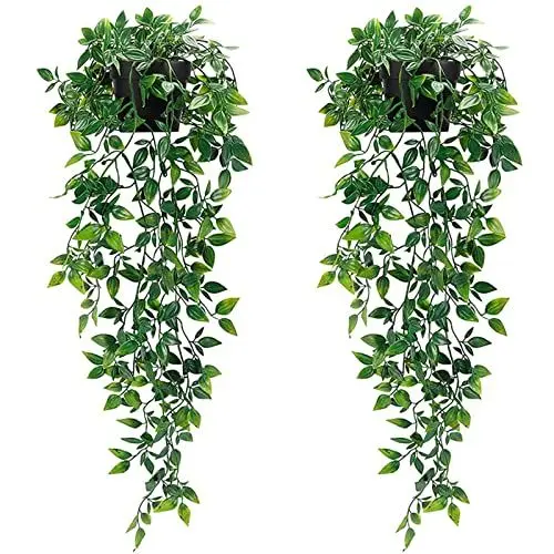Produktbild: Künstliche Hängepflanzen mit Töpfen, 2 Stück Künstliche Pflanzen mit Töpfen, Kunstpflanze Hängend, Topfpflanze Künstlich, Kunstpflanzen wie Echt, Fake Plant für Büro, Garten, Party, Wanddekoration