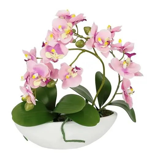 Produktbild: Künstliche Orchidee in Schale 27cm Kunstblume Blume Kunstorchidee Phalaenopsis mit Übertopf Kunstpflanze Hochzeit Deko Schmetterling Phalaenopsis Dekoblume Seidenblume Blumenarrangements, rosa