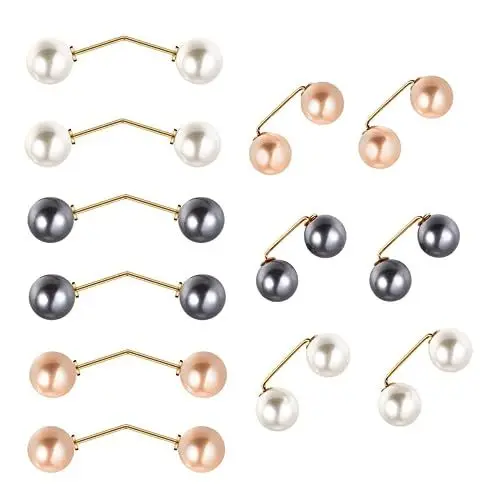 Produktbild: 12 Stück Künstliche Perlen Brosche Broschen für Kleidung,Doppel Faux Perlen Brosche Kragen Clip Schal Clip Doppelköpfige Perlen Cardigan-Brosche Ausschnitt Brosche Pullover Kleidung Sweater Shawl Clip