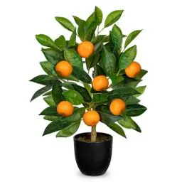 Produktbild: Künstliche Pflanze deko Orangenbaum, 40cm Plastik Pflanze im Topf schwarz, kunstpflanzen wie echt, Zimmerpflanzen Künstlich mit Orangenzweig und Orangen Früchte für Home Decor Wohnzimmer Küche Büro