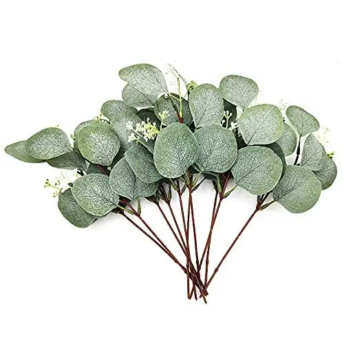 Produktbild: Künstliche Pflanzen, Künstliche Eukalyptus Pflanzen Zweige, künstlichen Blumen Blättern, dekorative Kunststoff Efeu Pflanzen für drinnen, Garten draußen, Schlafzimmer, Vase, Dekoration - 12 Bündel