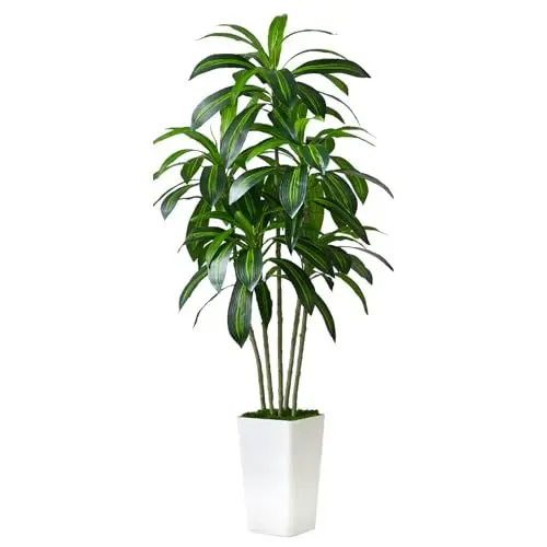 Produktbild: Künstlicher Dracaenabaum Künstlicher Seidenbaum Faux Tree mit Weißem Hohen Pflanzer Realistische Kunstpflanze Dracaena Kunstpflanzen (1, Weißer Hoher Pflanzer, 180cm)