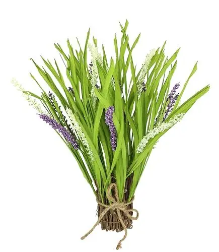 Produktbild: Künstlicher Grasbusch mit Lavendel Grasbund Lavendelblüten Kunstgras Büschel Bündel Stehgras Blüten Grasarrangement Deko Kunstpflanze Grasbündel Grünpflanze Pflanze Ziergras Gräser Sträucher