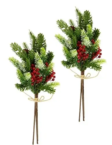 Produktbild: Künstlicher Tannenbund mit Zapfen Beeren Kunstschnee Dekozweig Tannengrün Zubehör Koniferen Adventskranz Deko Kranz Stiel Kunstzweig Gesteck Kränze Girlande AST, 40x18x10 cm, Kunstblume