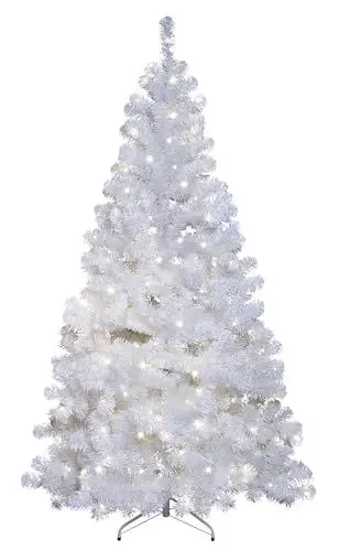 Produktbild: Künstlicher Weihnachtsbaum Ottawa von Star Trading, Tannenbaum mit LED Lichterkette und Ständer in Weiß für innen und außen, weiß, Höhe: 2,1 m, IP44