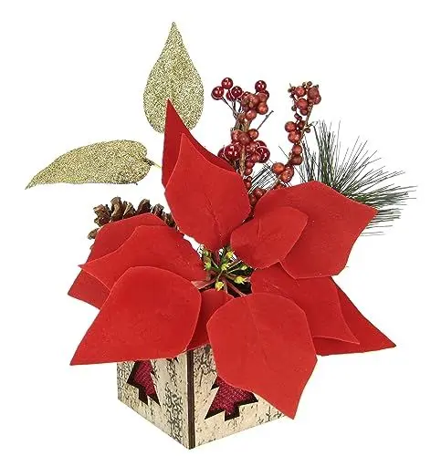 Produktbild: Künstlicher Weihnachtsstern Tanne Beeren Zapfen im Topf Weihnachtsblume Christblume Tischschmuck Kunstblume Kunstpflanze Weihnachtsgesteck Dekopflanze Dekoblume Deko Weihnachtsdeko Blumendeko Gesteck
