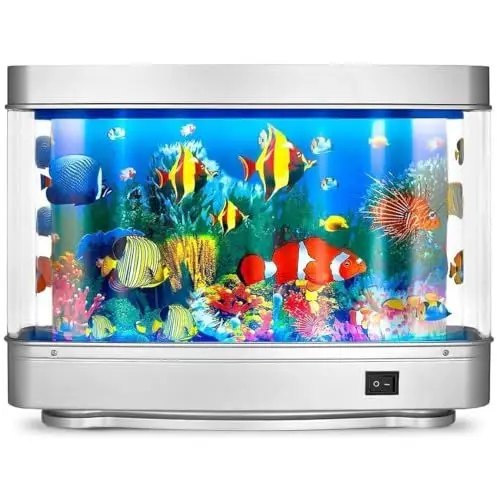Produktbild: Künstliches Aquarium, Mini-Aquarium, Künstliche Tropische Fische, Dekoratives Aquarium-Nachtlicht mit Beweglichen Fischen für Kinder und Babys, 5 V USB-Stromversorgung