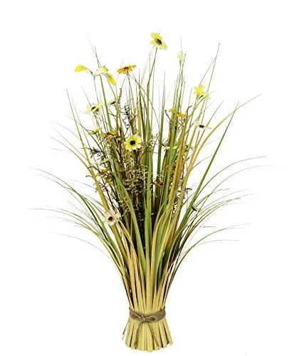 Produktbild: Künstliches Gras mit Blüten Grasbündel Grasbund Blütengrasbund Deko Bund stehend Stehgras Dekogras Kunstgras Pflanzen Ziergras Grasbusch Grasarrangement Gräser Schilf Kunstpflanzen Blumen