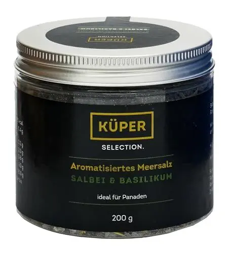 Produktbild: Küper Selection – 200g Aromatisiertes Meersalz mit 1,4% Salbei, 1% Basilikum, Rosmarin und Petersilie in grober Körnung