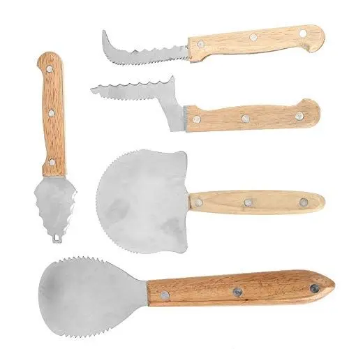 Produktbild: Kürbisschnitzset aus Edelstahl mit Holzgriff, Einfache Gravur für Halloween, Kompakte Größe, Feine Verarbeitung