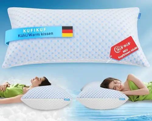 Produktbild: KUFIKUF Kopfkissen 40x80, Kühlendes Kopfkissen, Nackenstützkissen Höhenverstellbar für Seiten, Rücken & Bauchschläfer, Ergonomisches Kissen für Nackenschmerzen/Allergiker mit Waschbarem Bezug