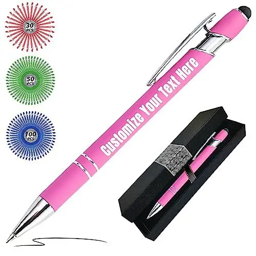 Produktbild: Zkgiftsdz Kugelschreiber Personalisiert mit Gravur Personalisierte Kulis Stift mit Namen Logo Wunschtext-Von 1 bis 500 Stück Schwarz