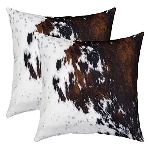 Produktbild: Kuhfell Gedruckte Kissenbezüge 45x45cm 2er Set Kissenbezüge Kuhfell Kissenbezug Kissenhülle für Wohnzimmer Schlafzimmer Bauernhaus Western Bauernhof Tier Haut Sofakissen Couchkissen für Sofa
