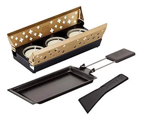 Produktbild: KUHN RIKON Candle Light Mini Schweizerkreuz Raclette Set, gold, Antihaft-Grill-Pfännchen, mit Teelicht