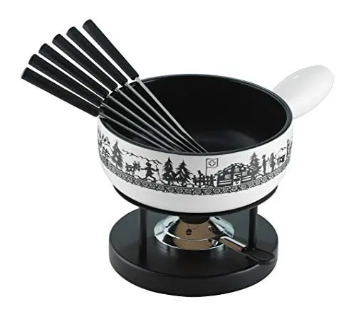 Produktbild: KUHN RIKON Käsefondue Set Alpenweide, 23 am, aus Ton, Induktionstauglich, inkl. Rechaud, Pastenbrenner und Gabeln, Weiss