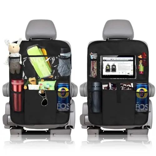 Produktbild: KUIZHEN Rückenlehnenschutz Auto Kinder, 2 Stück Auto Rückenlehnenschutz und Organizer, Oxford Stoff Wasserdicht Auto Aufbewahrungstasche, für Autositz zurück 60x40cm Schwarz