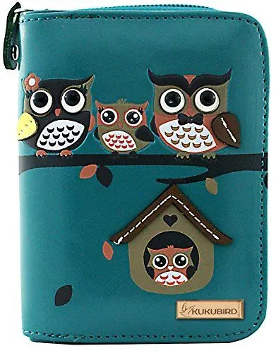 Produktbild: kukubird RFID Blocker Owl Family Tree House Pattern Medium Ladies Purse Clutch Wallet Christmas Stocking Filler-Blue