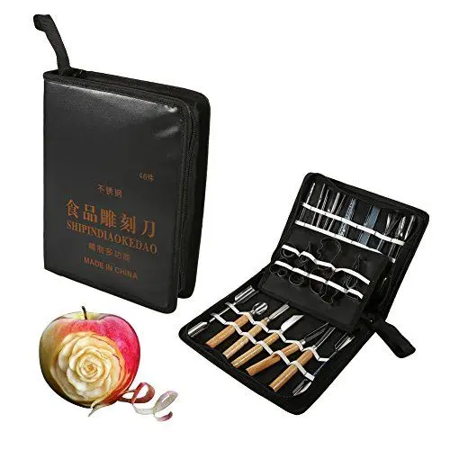 Produktbild: Kulinarisches Schnitzwerkzeug-Set, 1 Set 46-teiliges Schnitzwerkzeug-Set, Tragbares Gemüse-Obst-Lebensmittel-Meißel Küche-Schneideprodukte Einschließlich Tragetasche Halloween-Kürbis-Schnitz-Set